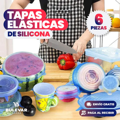 SET DE 6 TAPAS ELÁSTICAS DE SILICONA.